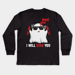 Ghost boo boo boo I will stab you tshirt funny halloween gift shirt Kids Long Sleeve T-Shirt